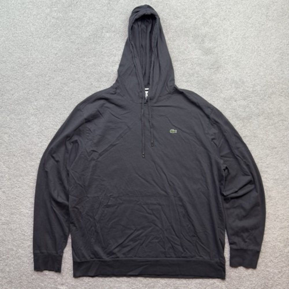 Lacoste Hoodie Mens 3XL Charcoal Gray Cotton Pullover Crocodile Logo Pocket